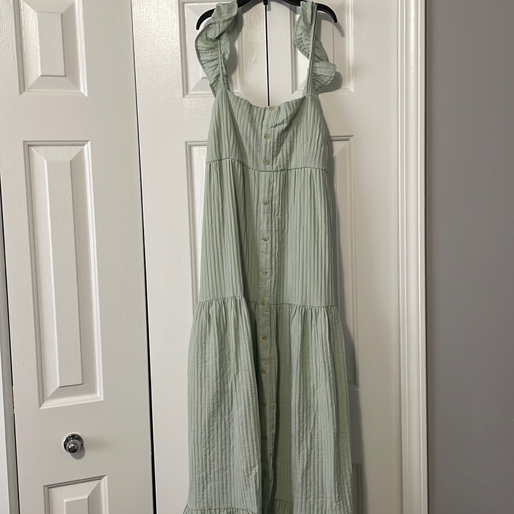 Pink Blush Mint Green Squared Neck Tiered Maternity Midi Dress NWT